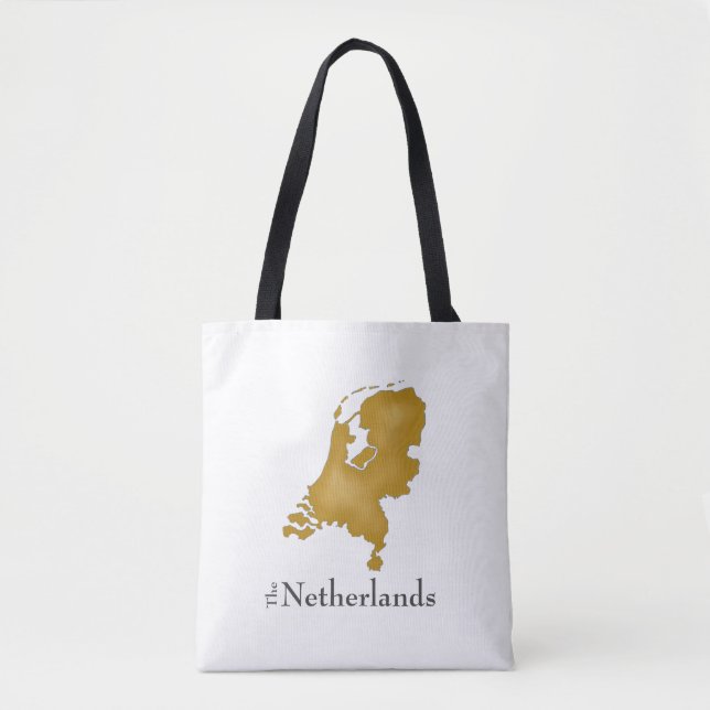 Tote Bag Carte Pays-Bas en texte noir et or (Devant)