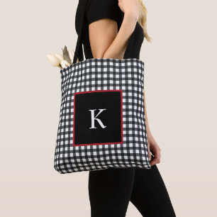 Tote Bag Carte personnalisée Monogram Buffalo Plaid Fourre-