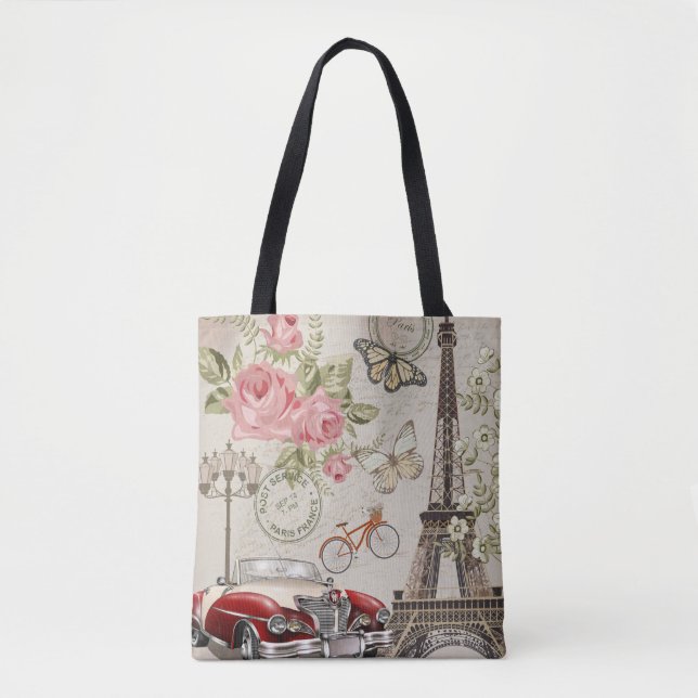 Tote Bag Carte postale vintage Paris. (Devant)