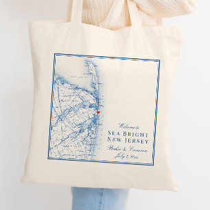 Tote Bag Carte Sea Bright New Jersey Mariage élégant Bienve