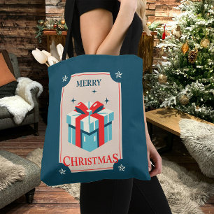 Tote Bag Carte Vintage De Noël Avec Boîte Cadeau Festif