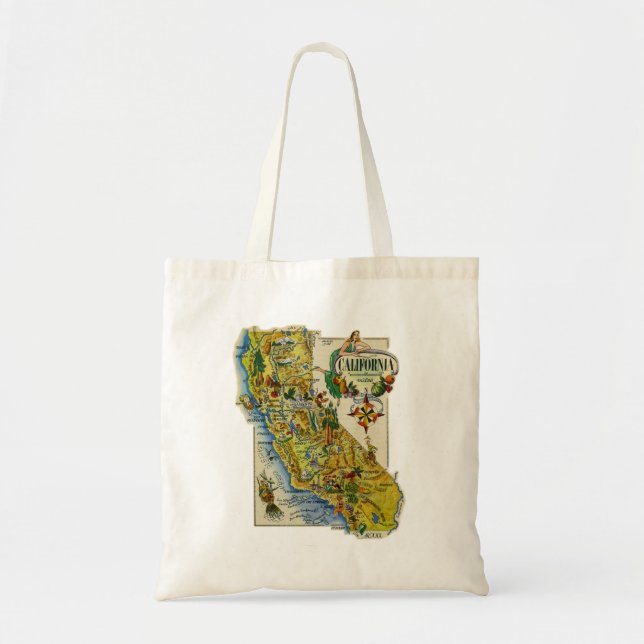 Tote Bag Carte vintage Retro California (Devant)