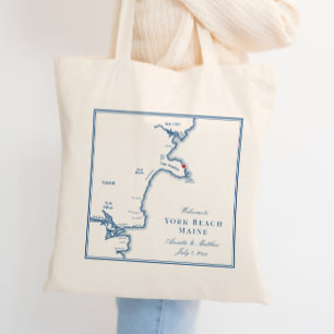 Tote Bag Carte York Beach Maine Élégant Mariage Bienvenue