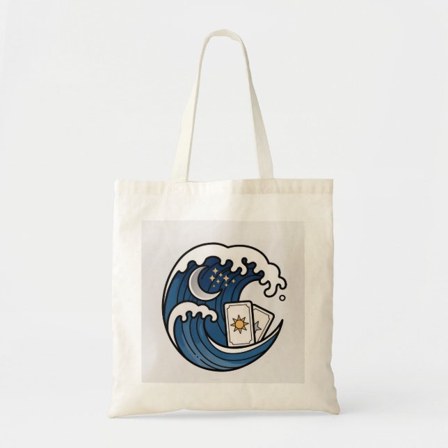 Tote Bag Cartes de tarot de vague et de lune (Devant)