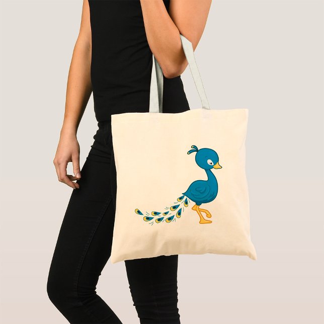 Tote Bag Carton bleu paon Oiseau (Créateur téléchargé)