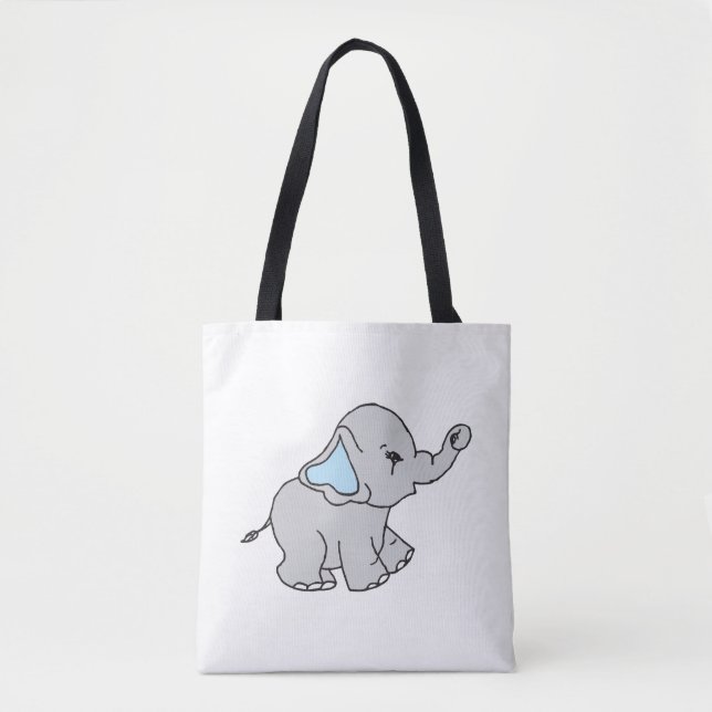 Tote Bag Carton d'éléphant Motif dessiné à la main bleue (Devant)