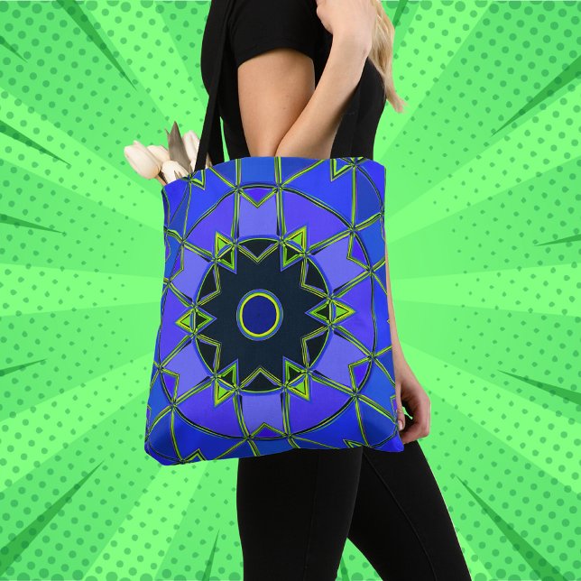 Tote Bag Carton Mandala bleu vert et noir (Créateur téléchargé)