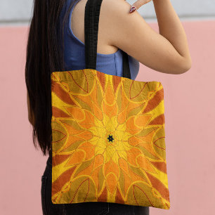 Tote Bag Carton Mandala Fleur orange jaune et rouge