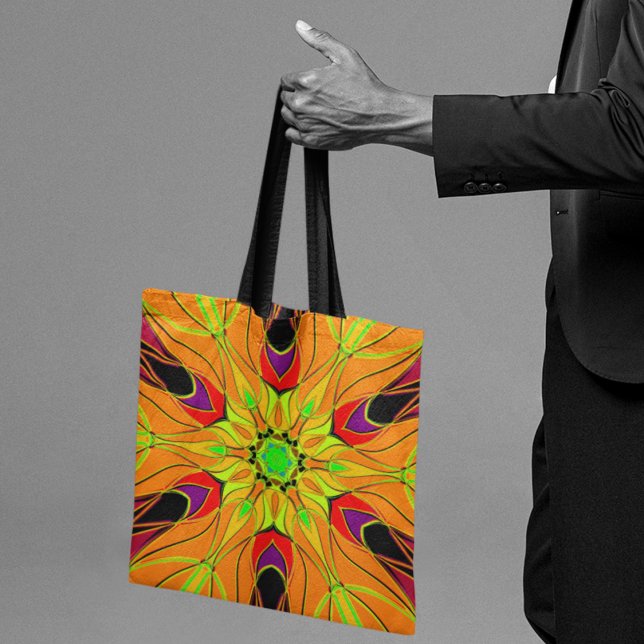 Tote Bag Carton Mandala Fleur orange vert et rouge (Créateur téléchargé)
