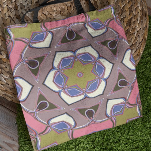 Tote Bag Carton Mandala Flower bleu rose et jaune Fourre-to (Créateur téléchargé)