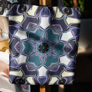 Tote Bag Carton Mandala Flower bleu violet noir et blanc