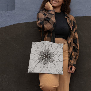 Tote Bag Carton Mandala Flower Grey