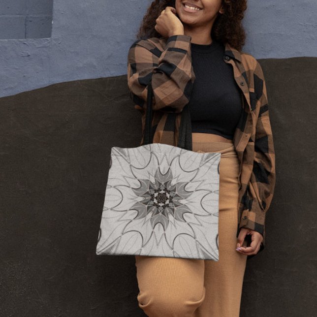 Tote Bag Carton Mandala Flower Grey (Créateur téléchargé)