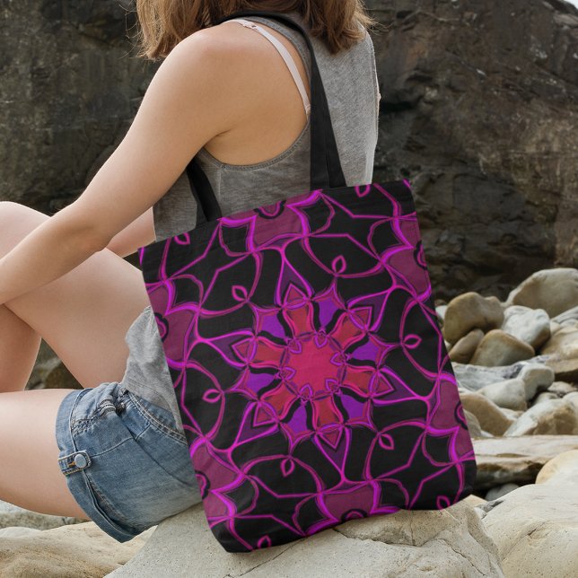 Tote Bag Carton Mandala Flower rose et noir (Créateur téléchargé)
