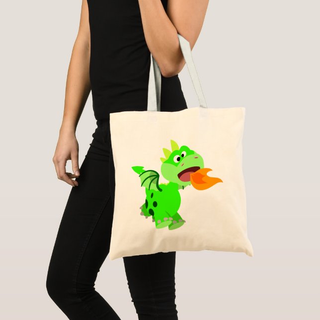 Tote Bag Cartoon Bébé Dragon Bébé à crache feu mignon (Devant (produit))