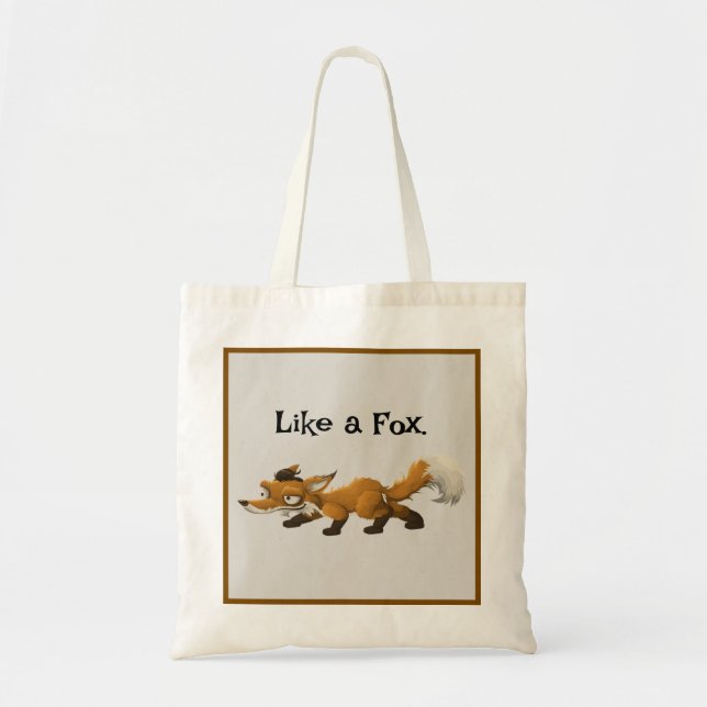 Tote Bag Cartoon Clever Fox - "Like a Fox" Design (Devant)