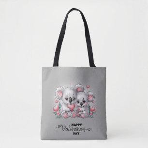 Tote Bag Cartoon Cute Koala Les amoureux du coeur Saint Val