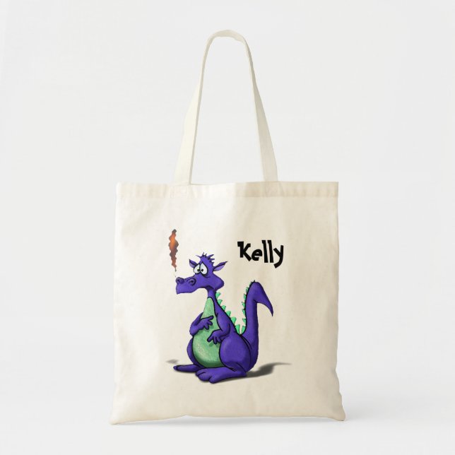 Tote Bag Cartoon de dragon violet inquiété (Devant)