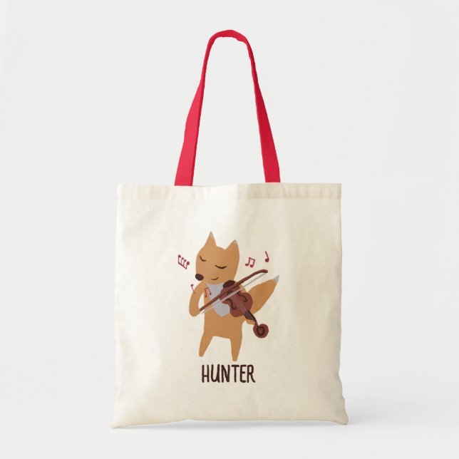 Tote Bag Cartoon Fox Playing Violin Music Woodland (Devant)