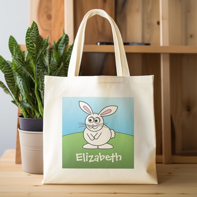 Tote Bag Cartoon mignon lapin de Pâques avec nom personnali (Custom Tote Bag)