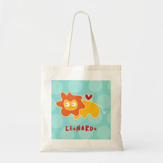 Tote Bag Cartoon mignon Lion Jaune Love Dots amusants Garço (Devant)