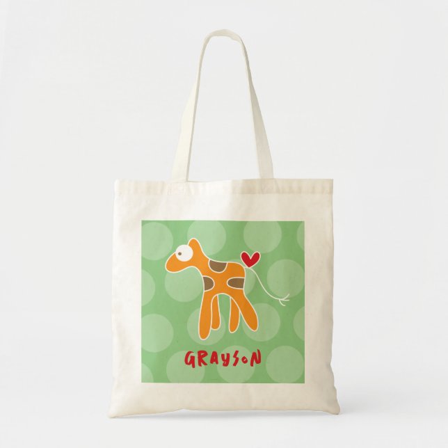 Tote Bag Cartoon mignon Orange Giraffe Love Dots amusants E (Devant)