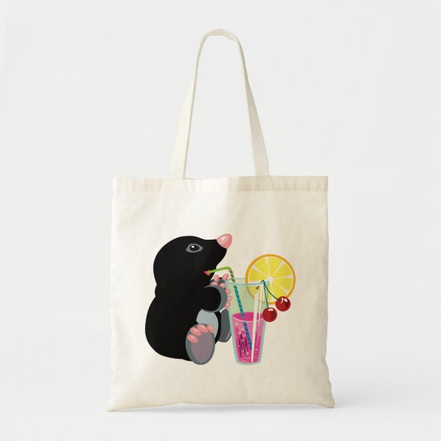 Tote Bag cartoon mole drinking cocktail (Devant)