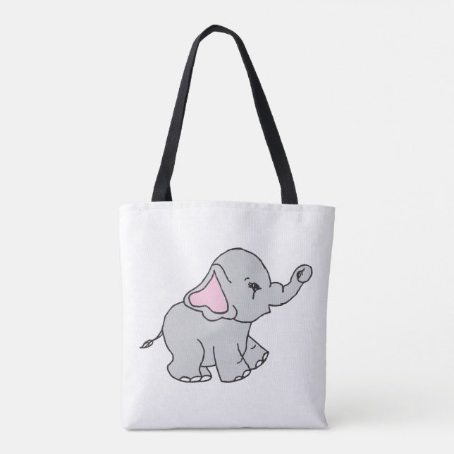 Tote Bag Cartoon Motif éléphant à main rose tiré (Dos)
