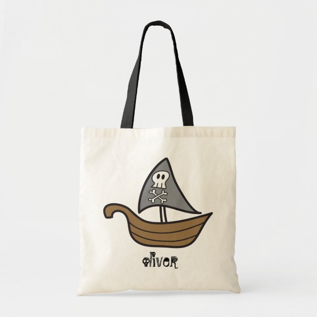 Tote Bag Cartoon Pirate Ship Skuls & Bones Halloween Party (Devant)