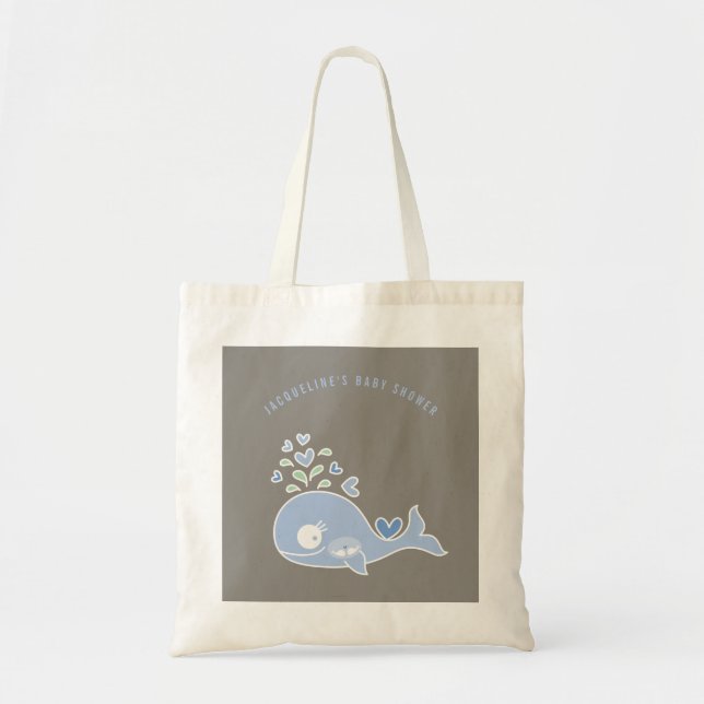 Tote Bag Cartoon Pregnant bleu maman baleine Baby shower ga (Devant)