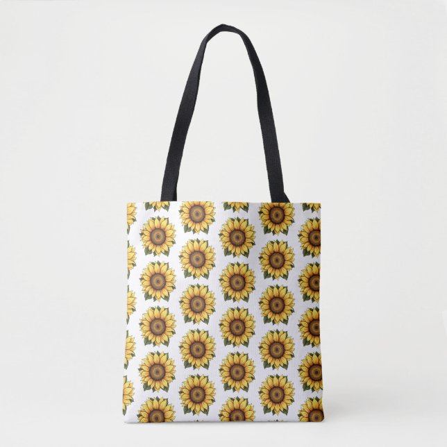 Tote Bag Cartoonish Yellow and Green Sunflower Motif (Devant)