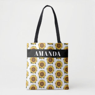 Tote Bag Cartoonish Yellow Custom Name Motif de tournesol