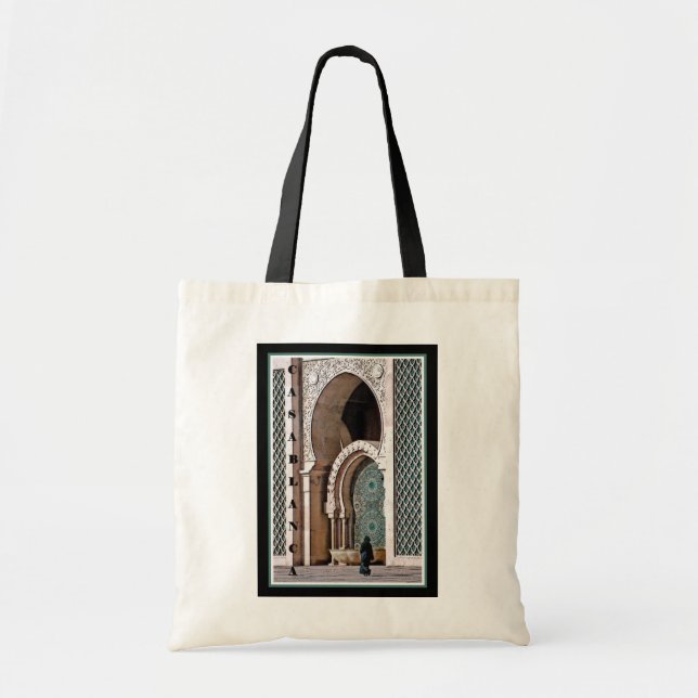 Tote Bag Casablanca--Femme à la mosquée (Devant)