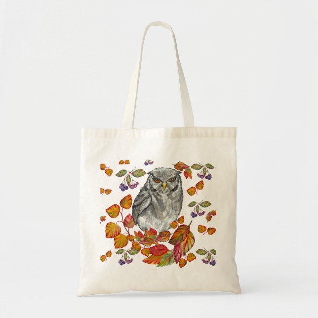 Tote Bag Cascade chute belle chouette et feuille (Devant)