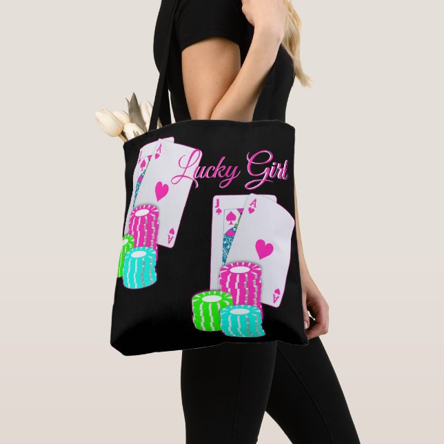 Tote Bag Casino Las Vegas Blackjack Et Chips Lucky Girl (De près)