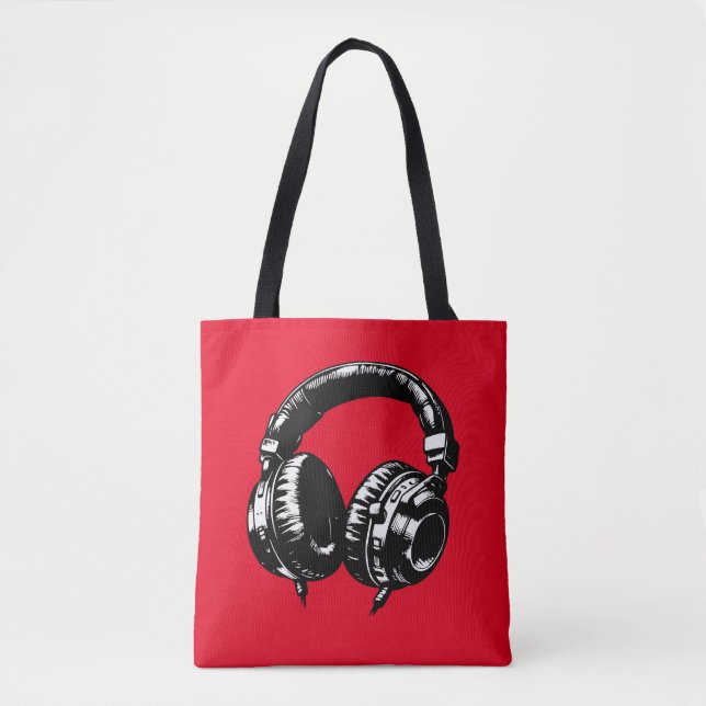 Tote Bag Casque de musique noir DJ  (Devant)