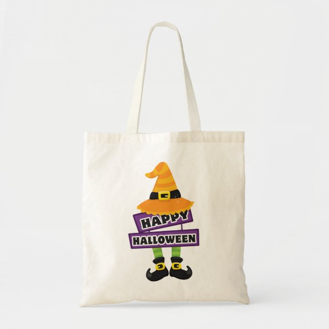 Tote Bag Casquette de sorcière et Halloween pieds (Devant)