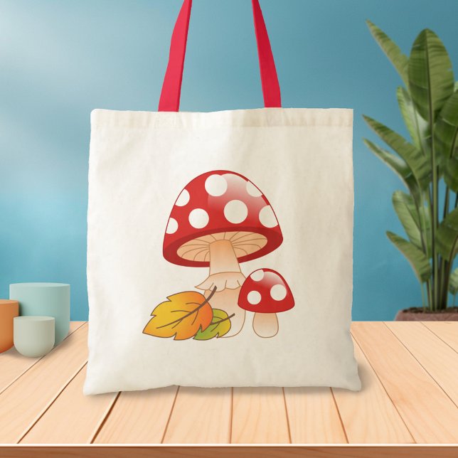 Tote Bag Casquette rouge Toadstool Champignons avec Feuille (Créateur téléchargé)