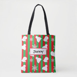 Tote Bag Casquettes d'hiver, Mittens de Noël et Flocon blan