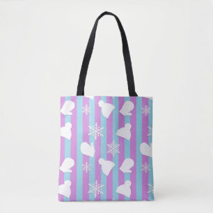 Tote Bag Casquettes d'hiver, Mittens de Noël et Flocon blan