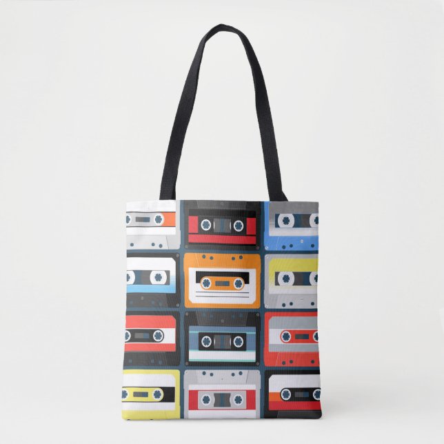 Tote Bag Cassettes compactes. Lot. plat d'illustration vint (Devant)