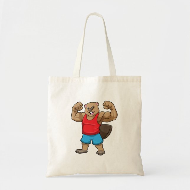 Tote Bag Castor en Bodybuilder avec gros bras (Devant)