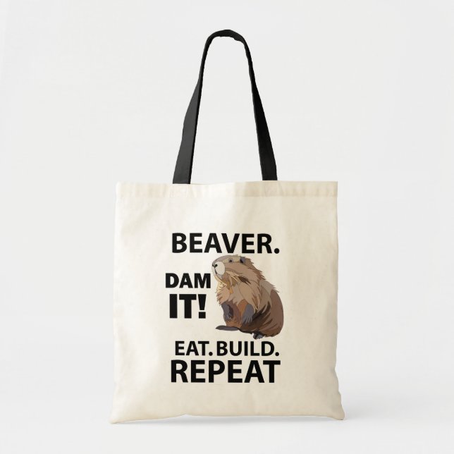 Tote Bag Castor Manger Construire Répéter Drôle  (Devant)