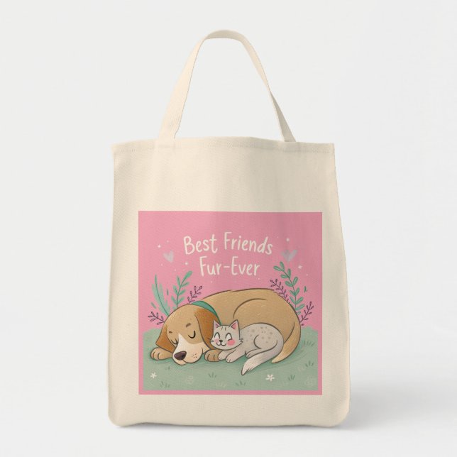 Tote Bag Cat and dog best friends forever (Devant)
