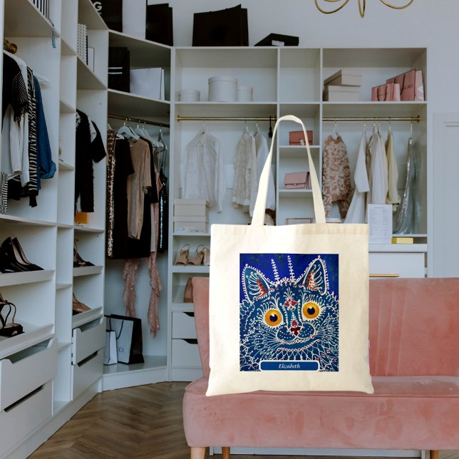 Tote Bag Cat bleu nom personnalisé artistique kaléidoscope  (Créateur téléchargé)