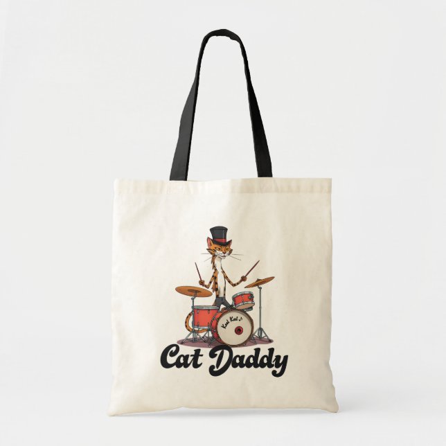 Tote Bag Cat Daddy Jazz Music Drummer Musician | Tabby Cats (Devant)