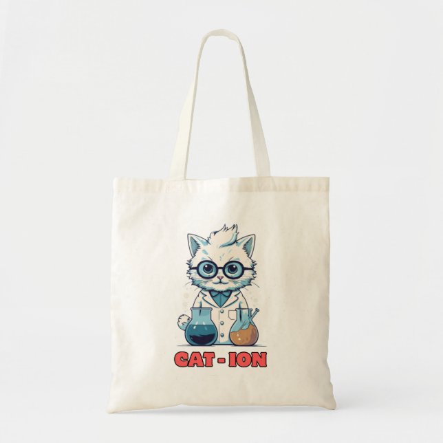 Tote Bag CAT - ION Chimie chat, laboratoire, cadeau présent (Devant)
