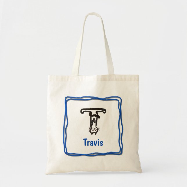 Tote Bag - Cat Letter T with Name in Frame (Devant)