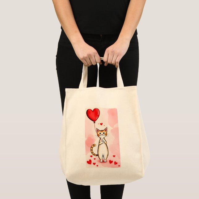 Tote Bag Cat Love Red Hearts  (Devant (produit))