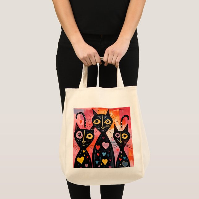 Tote Bag Cat Love Red Hearts  (Devant (produit))